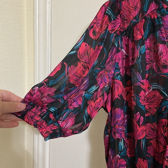 NWT Rachel Zoe Floral Smocked Waist Blouse Small - Picture 3 of 5